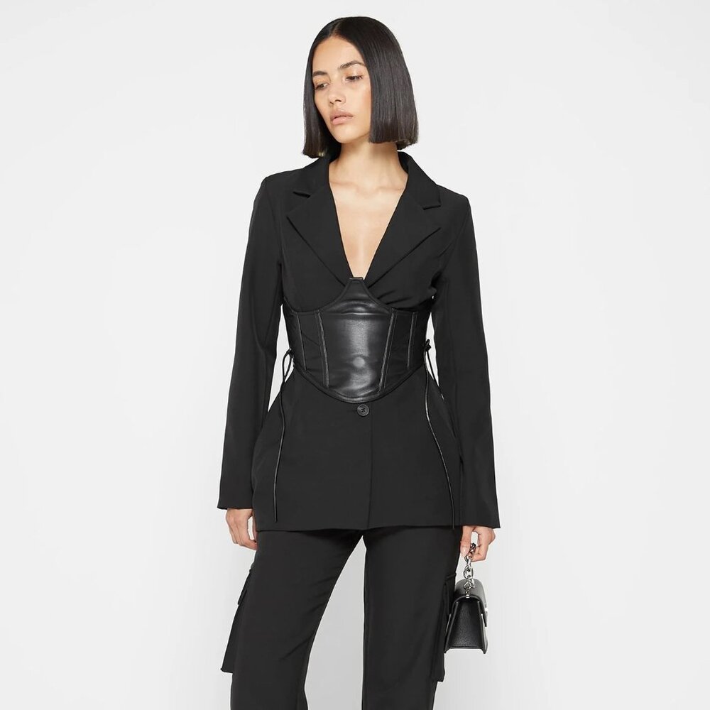Blazer with Leather Corset - Black